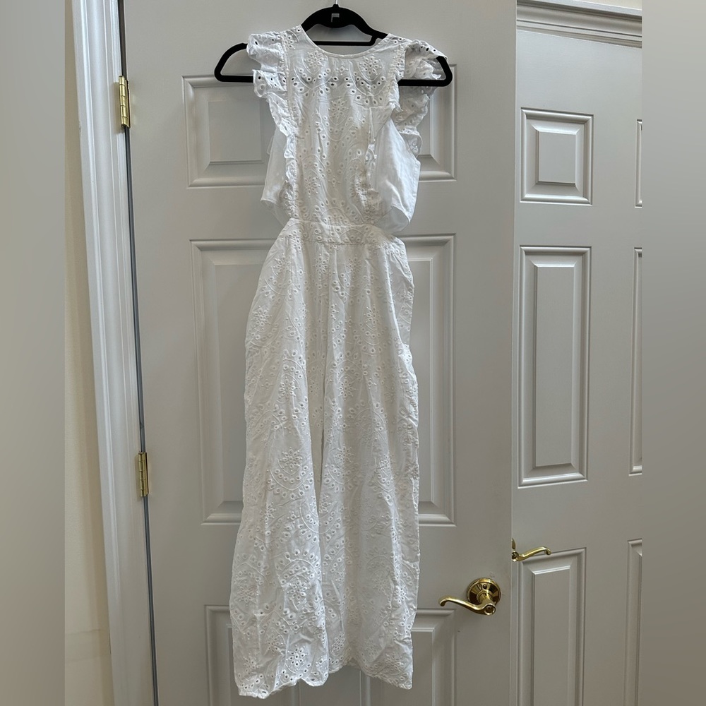 New York and Company size xs white eyelet one piece jumpsuit